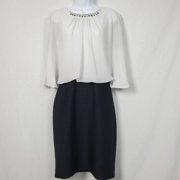 London Times 10 Black/White Fitted Dress - Picture 1 of 15
